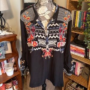 Johnny Was Biya Embroidered Blouse